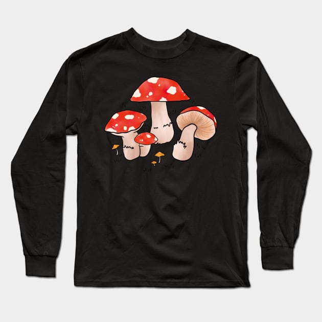 Red Mushroom Forest Cottage Fairy Aesthetic Long Sleeve T-Shirt by Trippycollage